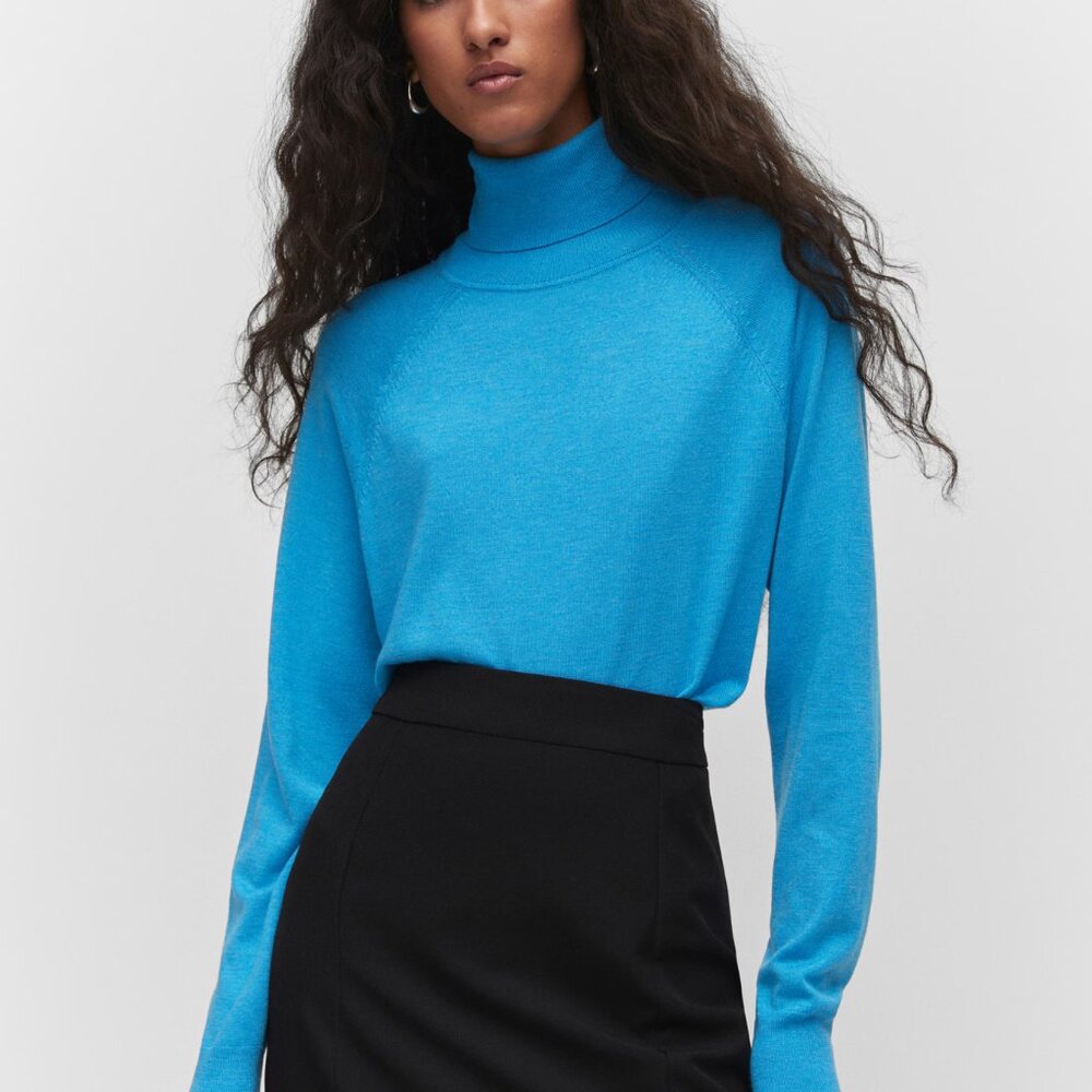 Mango Turquoise Fine-Knit Turtleneck Sweater/NWT/XL